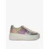 DUNE DUNE WOMEN'S MULTI-SYNTHETIC EVANGELYN RHINESTONE-EMBELLISHED FAUX-LEATHER FLATFORM LOW-TOP TRAINERS