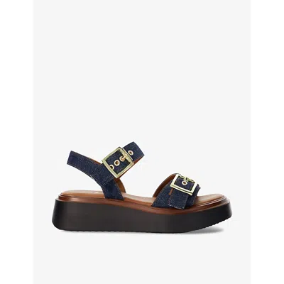 Dune Womens Navy-denim Fabric Loells Denim-strap Woven Flatform Sandals