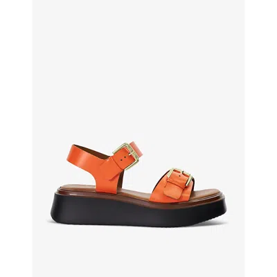Dune Loells Buckled Leather Flatform Sandals In Orange Leather
