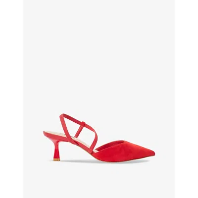 Dune Womens Red-suede Citrus Asymmetric Suede Court Shoes