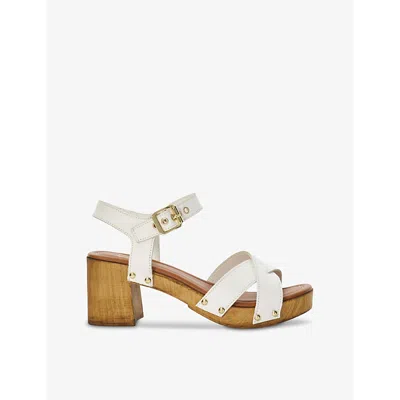 Dune Womens White-leather Judies Cross-strap Leather Heeled Sandals
