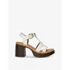DUNE DUNE WOMEN'S WHITE-LEATHER JUNGLE T-BAR HEELED LEATHER SANDALS