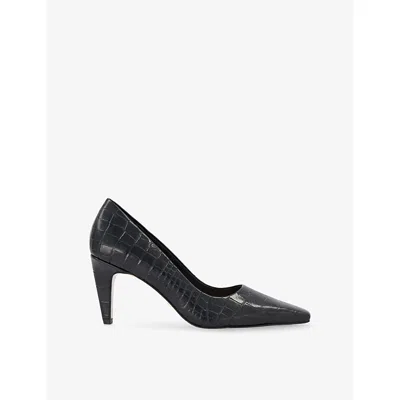 Dune Womens Astrids Leather Heeled Courts Black Croc Print Leather Eur 39 / 6 Uk
