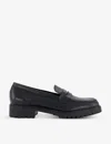 Dune Womens Black-black Leather Gild Cleated-sole Leather Penny Loafer In Black-black Leather
