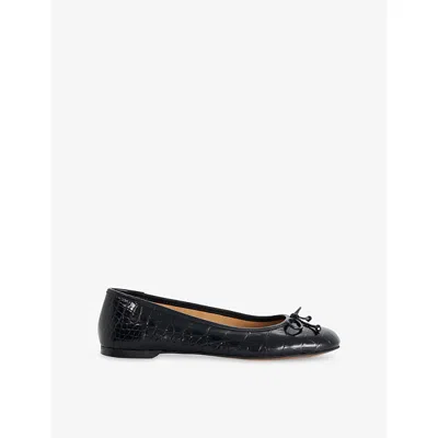 Dune Womens Black Croc Print Leather Helenne Leather Ballet Flats Eur 41 / 8 Uk