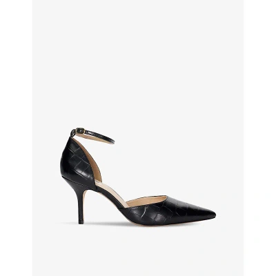 Dune Womens Black-croc Print Leather Pointed-toe Mock-croc Leather Courts