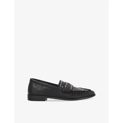 Dune Womens Black Leather Gazillion Studded Leather Loafers Eur 37 / 4 Uk