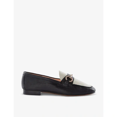 Dune Womens Black-leather Gemstone Diamante-snaffle Leather Loafers