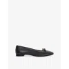 Dune Womens  Glows Square-toe Bow-trim Leather Flats In Black Leather