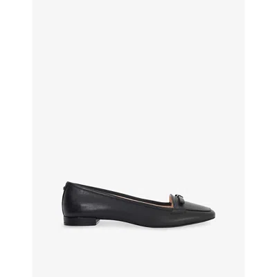 Dune Womens  Glows Square-toe Bow-trim Leather Flats In Black Leather