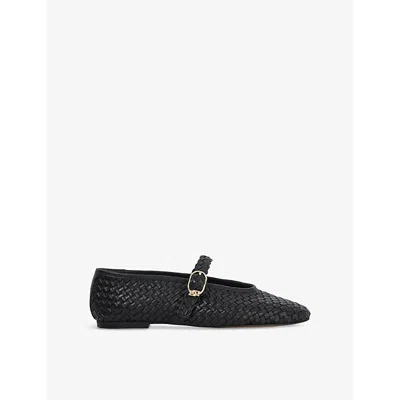 Dune Womens  Headline Mary-jane Woven Leather Ballet Flats In Black Leather