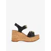Dune Womens  Kamia Leather Wedge Sandals In Black Leather