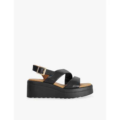 Dune Womens Black Leather Karing Leather Wedge Sandals Eur 39 / 6 Uk