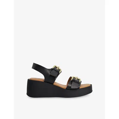 Dune Womens Black Leather Karola Buckle Heeled Leather Sandals Eur 40 / 7 Uk