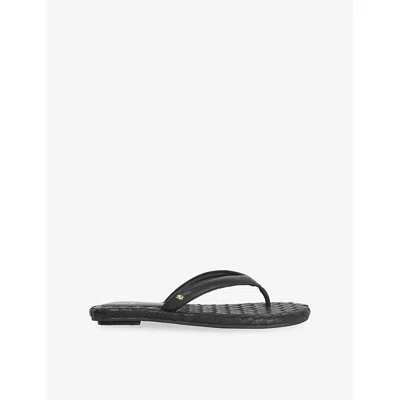 Dune Womens Black Leather Lunare Flat Leather Sandals Eur 40 / 7 Uk