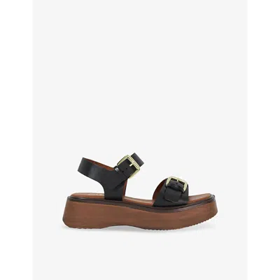 Dune Womens  Luno Buckle-strap Leather Flatform Sandals In Black Leather