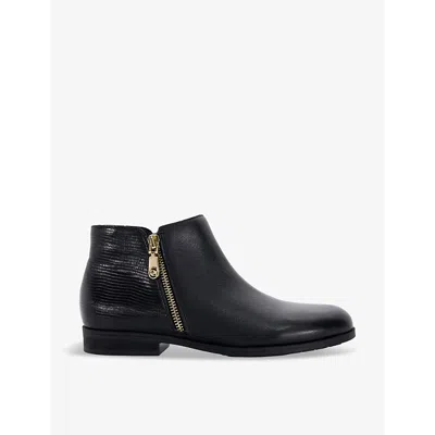 Dune Womens Black Leather Mix Pandias Mock-croc Leather Ankle Boots