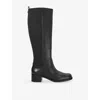Dune Womens Turner Leather Knee-high Boots Black Leather Mix Eur 38/5 Uk In Black