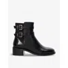 Dune Womens Black Leather Patter Double-buckle Leather Heeled Ankle Boots In Black Leather