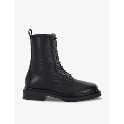 Dune Womens Black Leather Prestonne Lace-up Flat Leather Ankle Boots