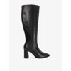 Dune Womens Salla Leather Heeled Knee-high Boots Black Leather Eur 40 / 7 Uk In Black