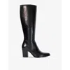 Dune Womens Black Leather Silahs Block-heel Leather Knee-high Boots In Black Leather