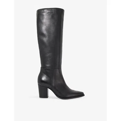 Dune Womens Black Leather Tenna Smart Heeled Leather Knee-high Boots Eur 37 / 4 Uk