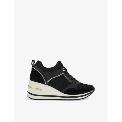 Dune Womens Eiline 2 Side-zip Wedge Mesh Low-top Trainers Black Plain Fabric