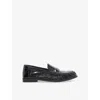 Dune Womens Black Rept Print Leather Grisella Ruched Leather Penny Loafers Eur 37 / 4 Uk In Black