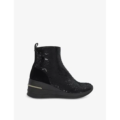 Dune Womens Black Sequins Effective Woven Wedge Trainers Eur 38/5 Uk