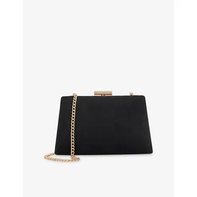 Dune Womens Black Suede Bellaria Angled Frame Woven Clutch