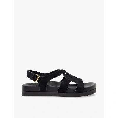 Dune Womens Black-suede Loupin Cut-out Suede Sandals