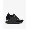 Dune Eilin Wedge-heel Leather Low-top Trainers In Black Suede Mix