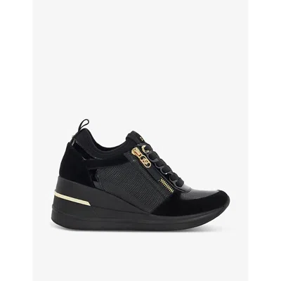 Dune Eilin Wedge-heel Leather Low-top Trainers In Black Suede Mix