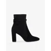 Dune Womens Black Suede Okra Ruched Suede Heeled Ankle Boots Eur 37 / 4 Uk In Black