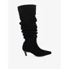 Dune Womens Black Suede Saunders Suede Knee-high Heeled Boots Eur 40 / 7 Uk In Black