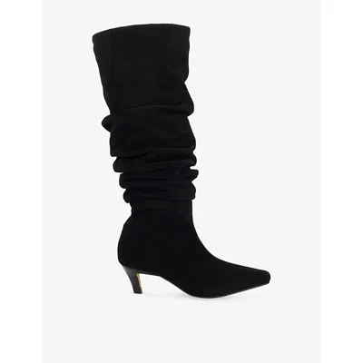 Dune Womens Black Suede Saunders Suede Knee-high Heeled Boots Eur 40 / 7 Uk