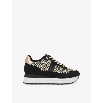 Dune Womens  Escapade Monogram Flatform Woven Runner Trainers In Black Synthetic