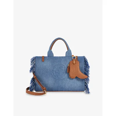 Dune Womens  Desert Medium Fringed Denim Tote Bag