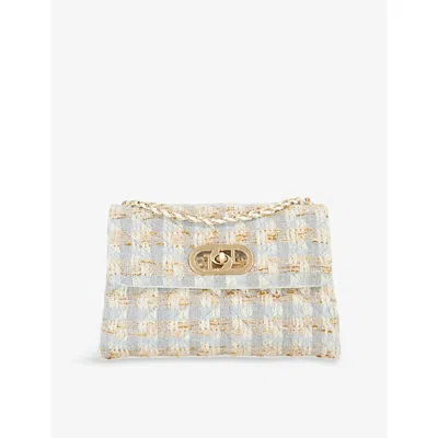 Dune Womens Regent Small Boucle Shoulder Bag Blue Fabric