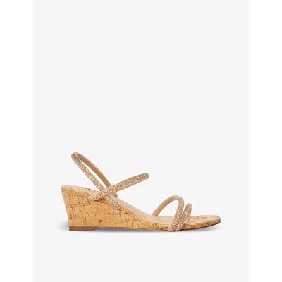 Dune Womens Blush-synthetic Kalia Crystal-embellished Wedge Cork Sandals