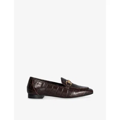 Dune Womens Brown Croc Print Leather Snaffle-trim Grained-leather Loafers Eur 37 / 4 Uk