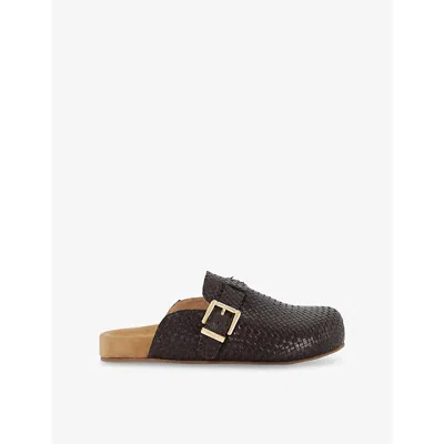 Dune Womens  Glaized Woven Leather Clogs In Brown Leather