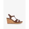 Dune Womens  Kastro Leather Wedge Sandals In Brown Leather