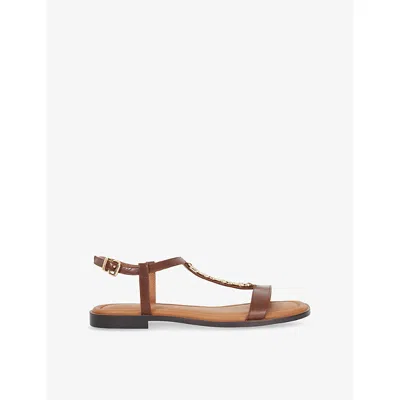 Dune Womens Brown Leather Lollipops Chain-detail Leather Sandals Eur 38/5 Uk