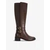 Dune Womens Brown Leather Tatter Double-buckle Flat Leather Knee-high Boots In Brown Leather