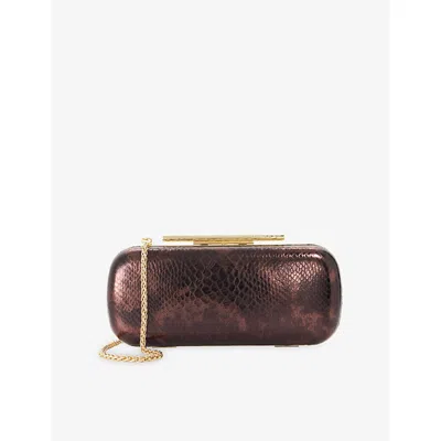 Dune Womens Brown Rept Print Leather Body Oval Leather Clutch Bag