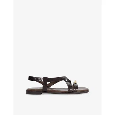 Dune Womens Brown Rept Print Leather Lite Patent-leather Sandals Eur 40 / 7 Uk In Black