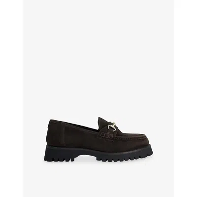 Dune Womens Brown Suede Grissini Chunky Suede Loafers Eur 39 / 6 Uk In Black