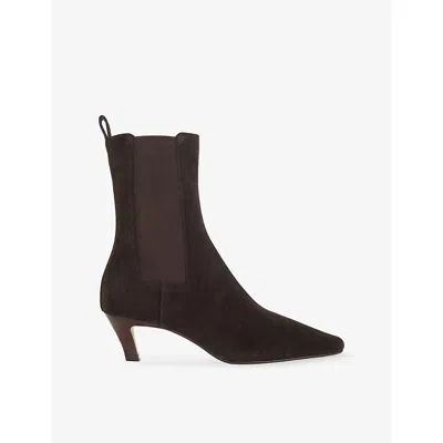 DUNE WOMENS BROWN SUEDE ODELE WIDE-FIT SUEDE HEELED ANKLE BOOTS EUR 37 / 4 UK